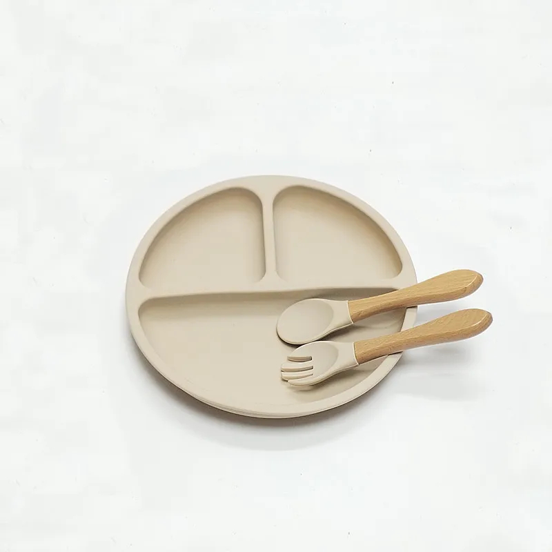 3pcs/Set Silicone Dinner Plate 3 Compartments Reinforced Suction Children's Silicone Bowl